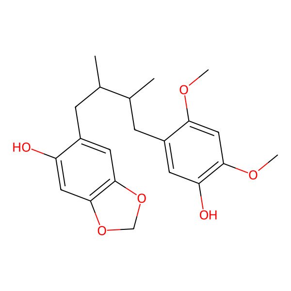 2D Structure of 6-[(2R,3S)-4-(5-hydroxy-2,4-dimethoxyphenyl)-2,3-dimethylbutyl]-1,3-benzodioxol-5-ol