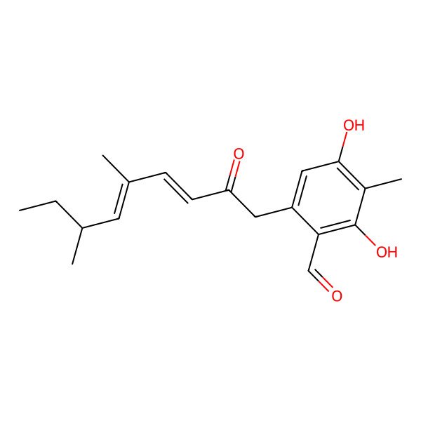 2D Structure of 6-[(3E,5E,7S)-5,7-dimethyl-2-oxonona-3,5-dienyl]-2,4-dihydroxy-3-methylbenzaldehyde