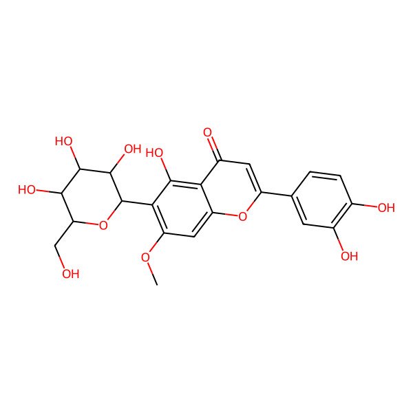 2D Structure of 6-beta-D-glucopyranosyl-3',4',5-trihydroxy-7-methoxyflavone