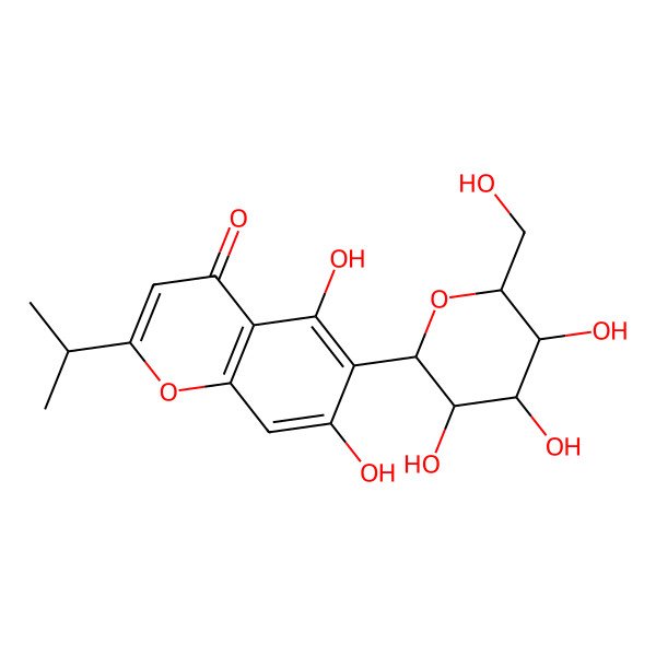 2D Structure of 6-beta-D-Glucopyranosyl-5,7-dihydroxy-2-isopropylchromone
