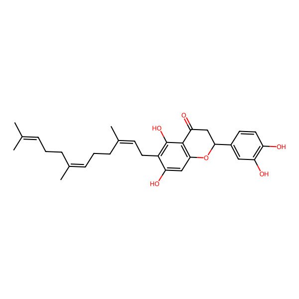 2D Structure of 6-Farnesyl-3',4',5,7-tetrahydroxyflavanone