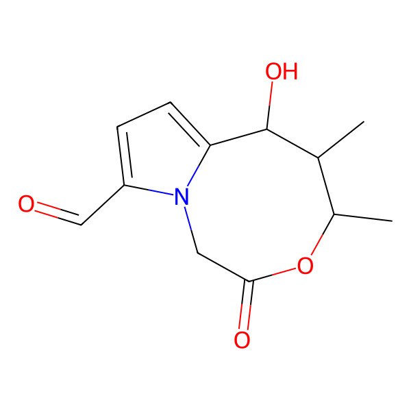 2D Structure of 6-Hydroxy-4,5-dimethyl-2-oxo-1,4,5,6-tetrahydropyrrolo[1,2-d][1,4]oxazocine-9-carbaldehyde