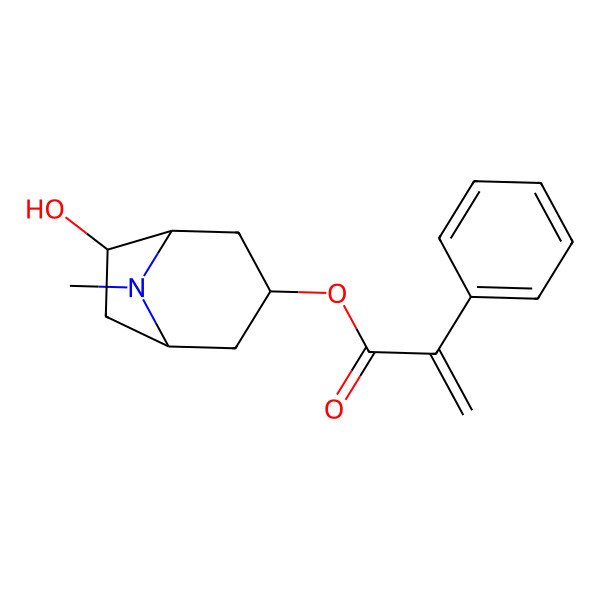 2D Structure of 6-Hydroxy-8-methyl-8-azabicyclo[3.2.1]octan-3-yl 2-phenylacrylate