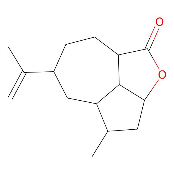 2D Structure of 6-Methyl-9-prop-1-en-2-yl-3-oxatricyclo[5.4.1.04,12]dodecan-2-one
