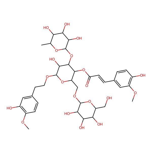 2D Structure of [(2R,3R,4R,5R,6R)-5-hydroxy-6-[2-(3-hydroxy-4-methoxyphenyl)ethoxy]-2-[[(2R,3R,4S,5S,6R)-3,4,5-trihydroxy-6-(hydroxymethyl)oxan-2-yl]oxymethyl]-4-[(2S,3R,4R,5R,6S)-3,4,5-trihydroxy-6-methyloxan-2-yl]oxyoxan-3-yl] (E)-3-(4-hydroxy-3-methoxyphenyl)prop-2-enoate
