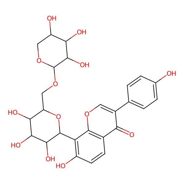 2D Structure of 7-hydroxy-3-(4-hydroxyphenyl)-8-[(2S,3R,4R,5S,6R)-3,4,5-trihydroxy-6-[[(3R,4S,5R)-3,4,5-trihydroxyoxan-2-yl]oxymethyl]oxan-2-yl]chromen-4-one