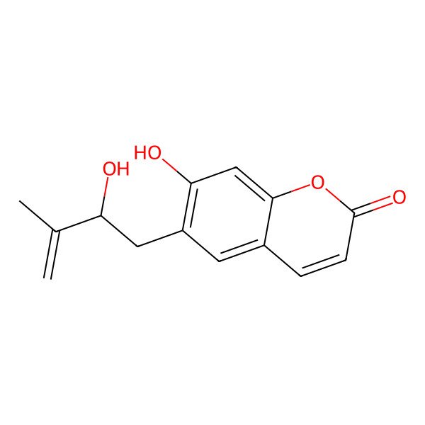 2D Structure of 6-[(R)-2-Hydroxy-3-methyl-3-butenyl]-7-hydroxycoumarin