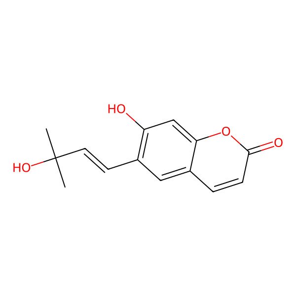 2D Structure of 6-[(Z)-3-Hydroxy-3-methyl-1-butenyl]-7-hydroxy-2H-1-benzopyran-2-one