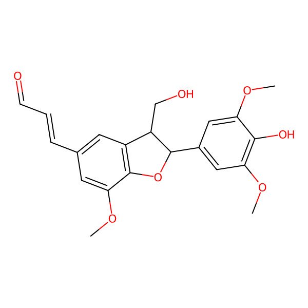 2D Structure of 2-Propenal, 3-[2,3-dihydro-2-(4-hydroxy-3,5-dimethoxyphenyl)-3-(hydroxymethyl)-7-methoxy-5-benzofuranyl]-, [2S-[2alpha,3beta,5(E)]]-