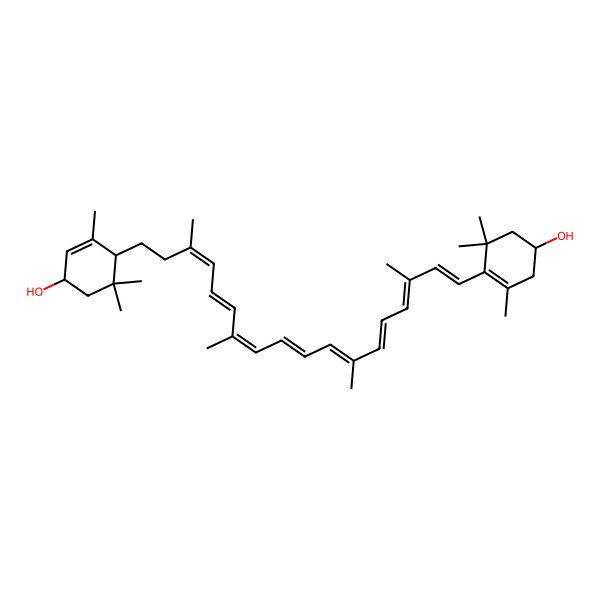 2D Structure of (1R)-4-[(1E,3E,5E,7E,9E,11E,13E,15E)-18-[(1R,4R)-4-hydroxy-2,6,6-trimethylcyclohex-2-en-1-yl]-3,7,12,16-tetramethyloctadeca-1,3,5,7,9,11,13,15-octaenyl]-3,5,5-trimethylcyclohex-3-en-1-ol
