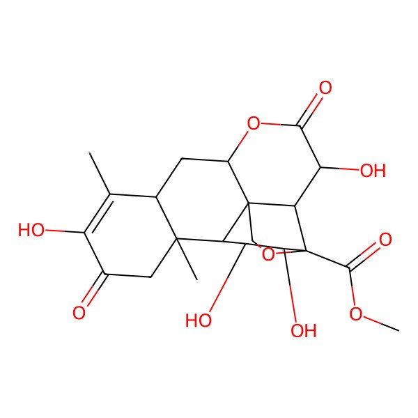 2D Structure of methyl (1R,2S,3R,6R,8R,13R,15R,16S,17R)-3,10,15,16-tetrahydroxy-9,13-dimethyl-4,11-dioxo-5,18-dioxapentacyclo[12.5.0.01,6.02,17.08,13]nonadec-9-ene-17-carboxylate