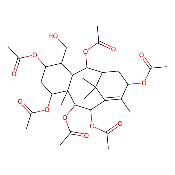2D Structure of [(1R,2R,3R,4R,5S,7S,8S,9R,10R,13S)-2,7,9,10,13-pentaacetyloxy-4-(hydroxymethyl)-8,12,15,15-tetramethyl-5-tricyclo[9.3.1.03,8]pentadec-11-enyl] acetate