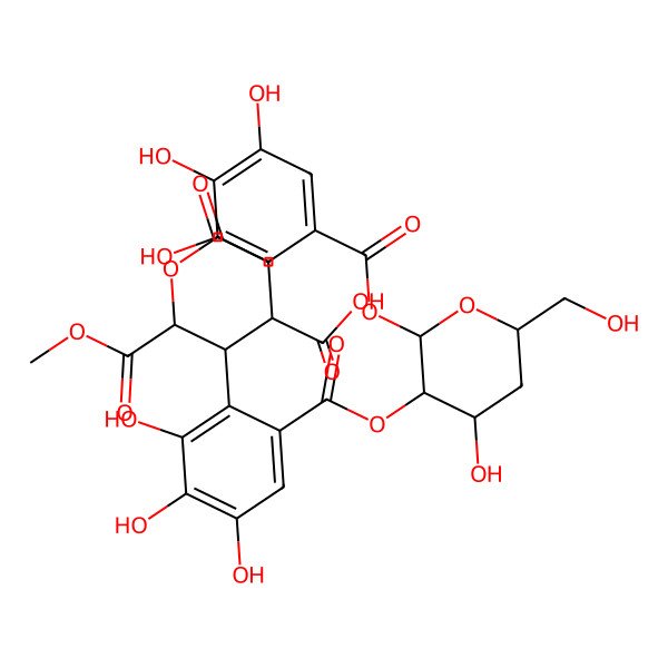 2D Structure of 2-Methoxycarbonyl-6-oxo-3-[2,3,4-trihydroxy-6-[4-hydroxy-6-(hydroxymethyl)-2-(3,4,5-trihydroxybenzoyl)oxyoxan-3-yl]oxycarbonylphenyl]oxane-4-carboxylic acid