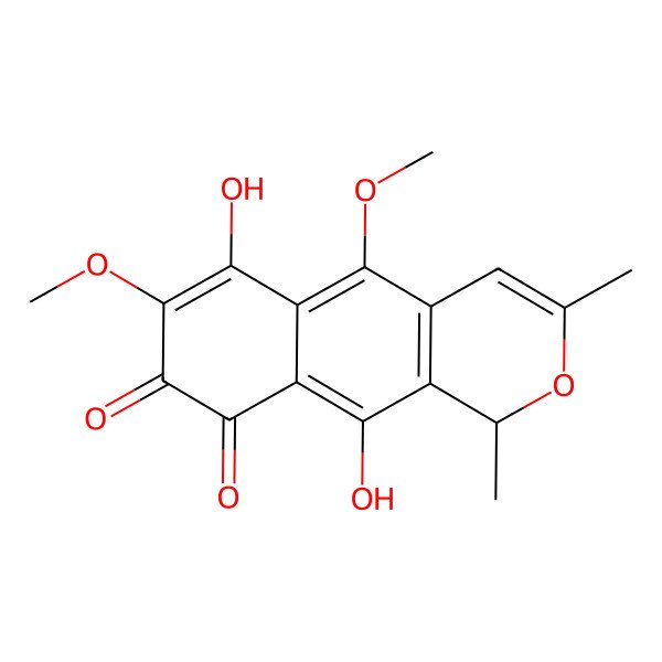2D Structure of 6,10-dihydroxy-5,7-dimethoxy-1,3-dimethyl-1H-benzo[g]isochromene-8,9-dione