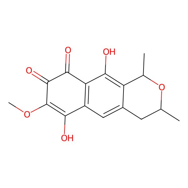 2D Structure of 6,10-dihydroxy-7-methoxy-1,3-dimethyl-3,4-dihydro-1H-benzo[g]isochromene-8,9-dione