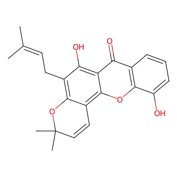 2D Structure of 6,11-Dihydroxy-3,3-dimethyl-5-(3-methylbut-2-enyl)pyrano[2,3-c]xanthen-7-one