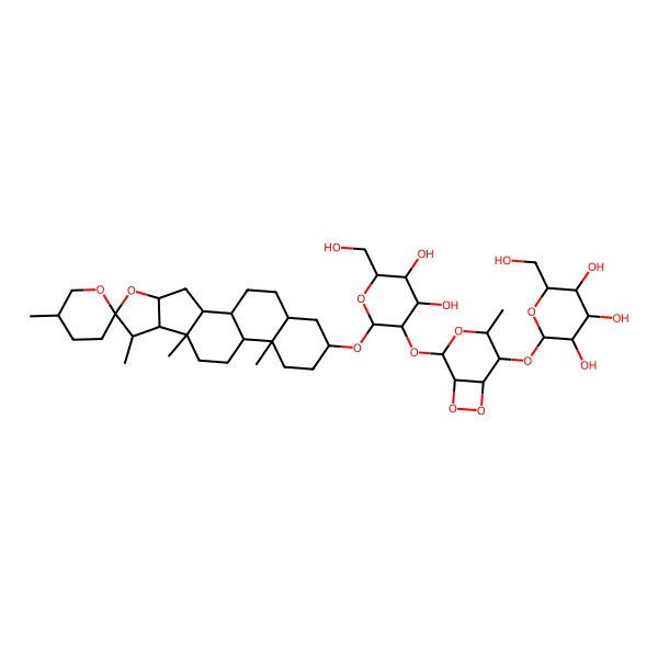 2D Structure of (2S,3R,4S,5S,6R)-2-[[(1R,2S,4S,5S,6R)-2-[(2R,3R,4S,5S,6R)-4,5-dihydroxy-6-(hydroxymethyl)-2-(5',7,9,13-tetramethylspiro[5-oxapentacyclo[10.8.0.02,9.04,8.013,18]icosane-6,2'-oxane]-16-yl)oxyoxan-3-yl]oxy-4-methyl-3,7,8-trioxabicyclo[4.2.0]octan-5-yl]oxy]-6-(hydroxymethyl)oxane-3,4,5-triol