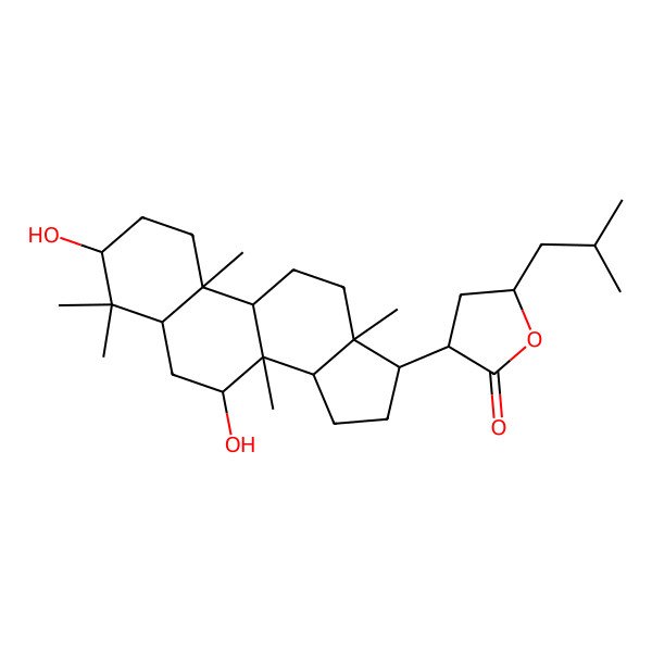 2D Structure of (3R,5S)-3-[(3S,8S,10S,17S)-3,7-dihydroxy-4,4,8,10,13-pentamethyl-2,3,5,6,7,9,11,12,14,15,16,17-dodecahydro-1H-cyclopenta[a]phenanthren-17-yl]-5-(2-methylpropyl)oxolan-2-one