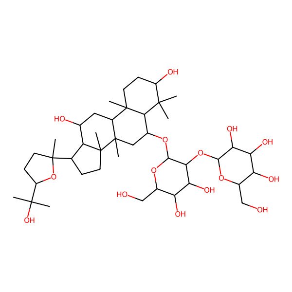 2D Structure of (2S,3R,4S,5S,6R)-2-[(2R,3R,4S,5S,6R)-2-[[3,12-dihydroxy-17-[5-(2-hydroxypropan-2-yl)-2-methyloxolan-2-yl]-4,4,8,10,14-pentamethyl-2,3,5,6,7,9,11,12,13,15,16,17-dodecahydro-1H-cyclopenta[a]phenanthren-6-yl]oxy]-4,5-dihydroxy-6-(hydroxymethyl)oxan-3-yl]oxy-6-(hydroxymethyl)oxane-3,4,5-triol