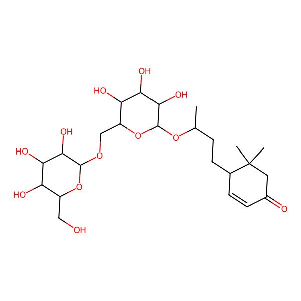 2D Structure of (4S)-5,5-dimethyl-4-[(3R)-3-[(2R,3R,4S,5S,6R)-3,4,5-trihydroxy-6-[[(2R,3R,4S,5S,6R)-3,4,5-trihydroxy-6-(hydroxymethyl)oxan-2-yl]oxymethyl]oxan-2-yl]oxybutyl]cyclohex-2-en-1-one