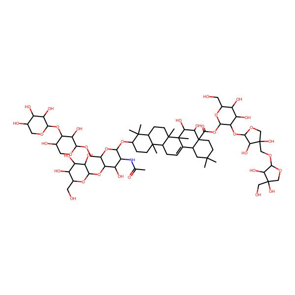 2D Structure of [(2S,3R,4S,5S,6R)-3-[(2S,3R,4R)-4-[[(2S,3R,4R)-3,4-dihydroxy-4-(hydroxymethyl)oxolan-2-yl]oxymethyl]-3,4-dihydroxyoxolan-2-yl]oxy-4,5-dihydroxy-6-(hydroxymethyl)oxan-2-yl] (4aR,5S,6R,6aR,6aS,6bR,8aR,10S,12aR,14bS)-10-[(2R,3R,4R,5S,6R)-3-acetamido-6-[[(2S,3R,4S,5S)-3,5-dihydroxy-4-[(2S,3R,4S,5R)-3,4,5-trihydroxyoxan-2-yl]oxyoxan-2-yl]oxymethyl]-4-hydroxy-5-[(2S,3R,4S,5S,6R)-3,4,5-trihydroxy-6-(hydroxymethyl)oxan-2-yl]oxyoxan-2-yl]oxy-5,6-dihydroxy-2,2,6a,6b,9,9,12a-heptamethyl-1,3,4,5,6,6a,7,8,8a,10,11,12,13,14b-tetradecahydropicene-4a-carboxylate