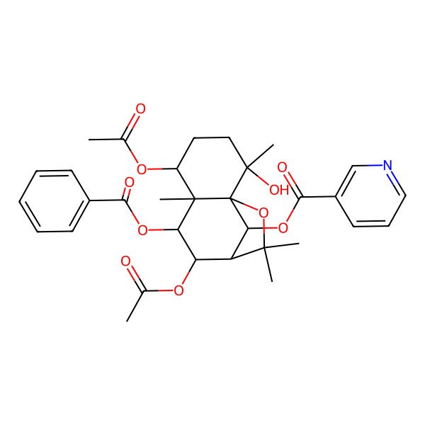 2D Structure of [(1S,2S,5S,6S,7R,8S,9R,12R)-5,8-diacetyloxy-7-benzoyloxy-2-hydroxy-2,6,10,10-tetramethyl-11-oxatricyclo[7.2.1.01,6]dodecan-12-yl] pyridine-3-carboxylate