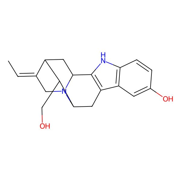 2D Structure of (1S,12R,13R,14R,15E)-15-ethylidene-13-(hydroxymethyl)-3,17-diazapentacyclo[12.3.1.02,10.04,9.012,17]octadeca-2(10),4(9),5,7-tetraen-7-ol