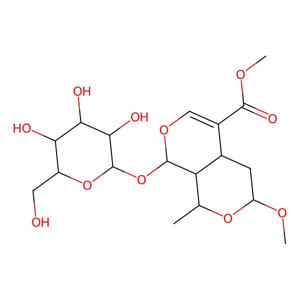 2D Structure of Methyl (1R,4aS,8S,8aS)-3-methoxy-1-methyl-8-[(2S,3R,4S,5S,6R)-3,4,5-trihydroxy-6-(hydroxymethyl)oxan-2-yl]oxy-1,3,4,4a,8,8a-hexahydropyrano[3,4-c]pyran-5-carboxylate
