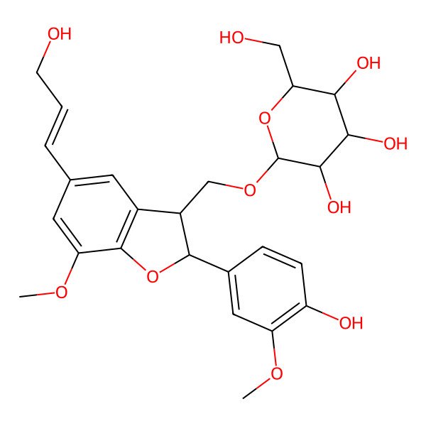 2D Structure of [2beta-(4-Hydroxy-3-methoxyphenyl)-5-(3-hydroxy-1-propenyl)-7-methoxy-2,3-dihydrobenzofuran-3alpha-yl]methyl beta-D-glucopyranoside