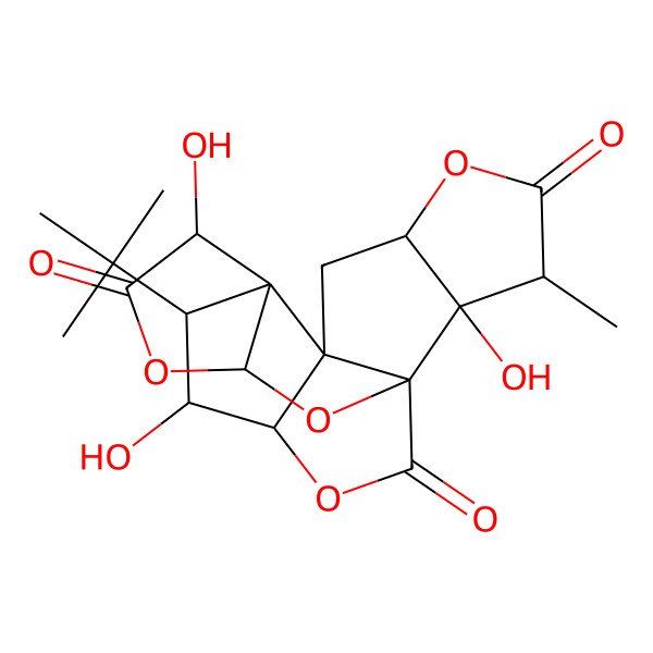 2D Structure of (1R,6R,7S,8S,9R,10S,11S,13S,16S,17R)-8-tert-butyl-6,9,17-trihydroxy-16-methyl-2,4,14,19-tetraoxahexacyclo[8.7.2.01,11.03,7.07,11.013,17]nonadecane-5,15,18-trione