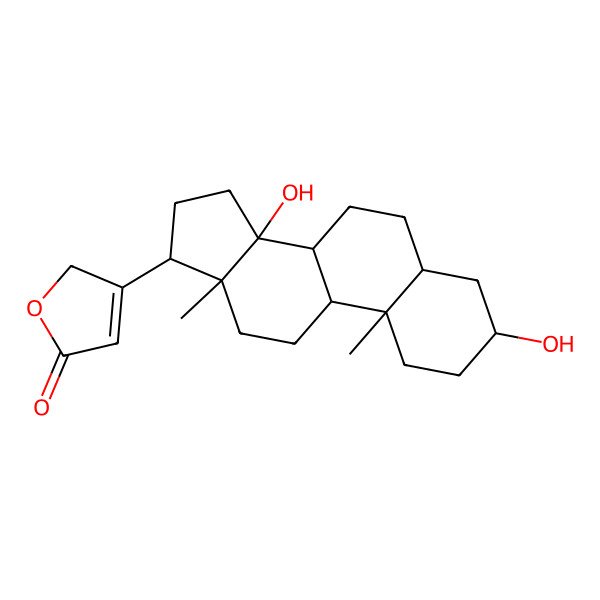 2D Structure of 3-[(3S,5S,8R,9R,10S,13R,14S,17R)-3,14-dihydroxy-10,13-dimethyl-1,2,3,4,5,6,7,8,9,11,12,15,16,17-tetradecahydrocyclopenta[a]phenanthren-17-yl]-2H-furan-5-one
