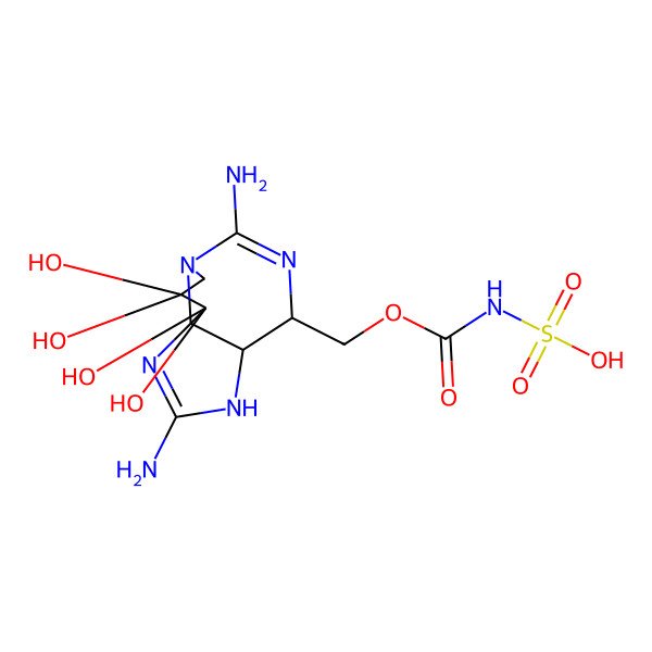 2D Structure of [(3aS,4R,10aS)-2,6-diamino-9,9,10,10-tetrahydroxy-3,3a,4,8-tetrahydropyrrolo[1,2-c]purin-4-yl]methoxycarbonylsulfamic acid