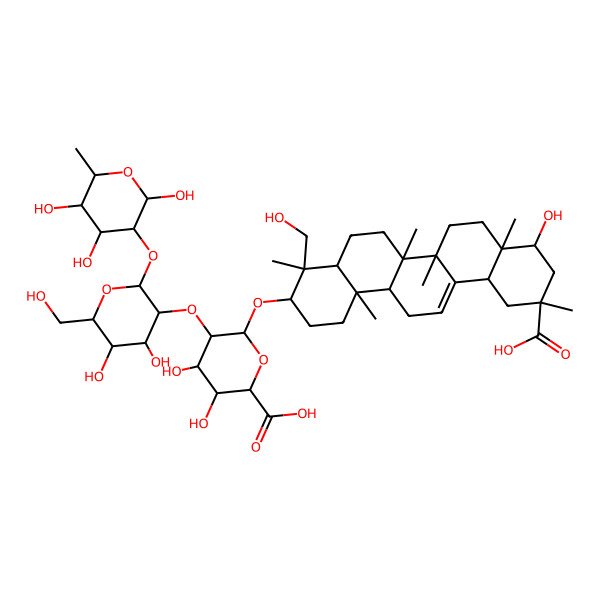 2D Structure of 6-[[11-Carboxy-9-hydroxy-4-(hydroxymethyl)-4,6a,6b,8a,11,14b-hexamethyl-1,2,3,4a,5,6,7,8,9,10,12,12a,14,14a-tetradecahydropicen-3-yl]oxy]-5-[4,5-dihydroxy-6-(hydroxymethyl)-2-(2,4,5-trihydroxy-6-methyloxan-3-yl)oxyoxan-3-yl]oxy-3,4-dihydroxyoxane-2-carboxylic acid