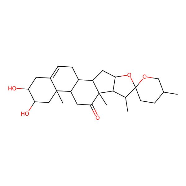 2D Structure of (9S,13R,16R)-15,16-dihydroxy-5',7,9,13-tetramethylspiro[5-oxapentacyclo[10.8.0.02,9.04,8.013,18]icos-18-ene-6,2'-oxane]-10-one