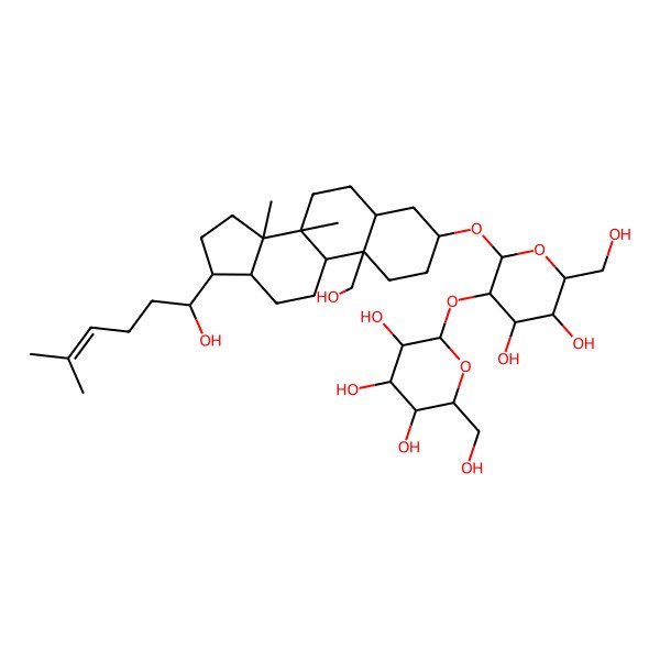 2D Structure of (2S,3R,4S,5S,6R)-2-[(2R,3R,4S,5S,6R)-4,5-dihydroxy-6-(hydroxymethyl)-2-[[10-(hydroxymethyl)-17-(1-hydroxy-5-methylhex-4-enyl)-8,14-dimethyl-1,2,3,4,5,6,7,9,11,12,13,15,16,17-tetradecahydrocyclopenta[a]phenanthren-3-yl]oxy]oxan-3-yl]oxy-6-(hydroxymethyl)oxane-3,4,5-triol