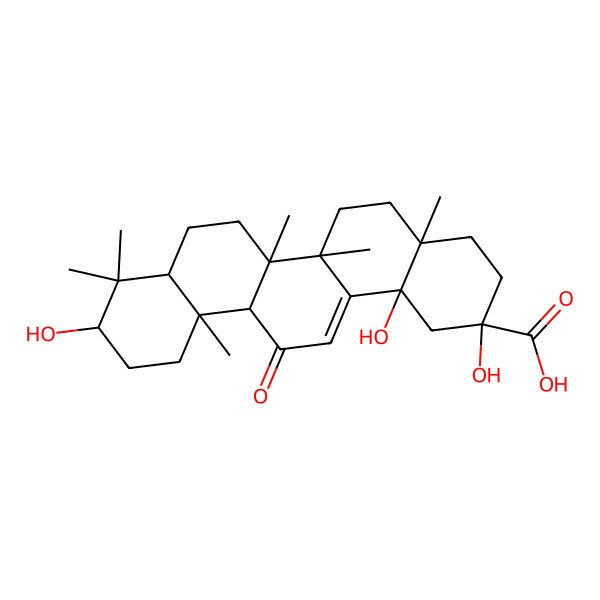 2D Structure of (2R,4aS,6bR,12aS)-2,10,14b-trihydroxy-4a,6a,6b,9,9,12a-hexamethyl-13-oxo-1,3,4,5,6,6a,7,8,8a,10,11,12-dodecahydropicene-2-carboxylic acid