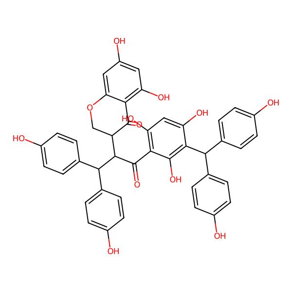 2D Structure of 3-[1-[3-[Bis(4-hydroxyphenyl)methyl]-2,4,6-trihydroxyphenyl]-3,3-bis(4-hydroxyphenyl)-1-oxopropan-2-yl]-5,7-dihydroxy-2,3-dihydrochromen-4-one