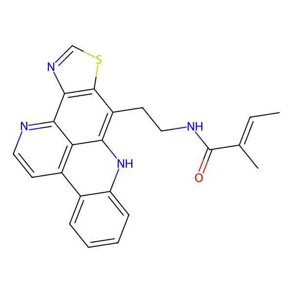 2D Structure of (E)-2-methyl-N-[2-(4-thia-6,9,19-triazapentacyclo[10.7.1.03,7.08,20.013,18]icosa-1,3(7),5,8,10,12(20),13,15,17-nonaen-2-yl)ethyl]but-2-enamide