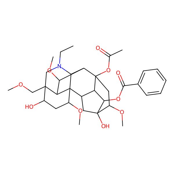2D Structure of [8-Acetyloxy-11-ethyl-5,14-dihydroxy-6,16,18-trimethoxy-13-(methoxymethyl)-11-azahexacyclo[7.7.2.12,5.01,10.03,8.013,17]nonadecan-4-yl] benzoate