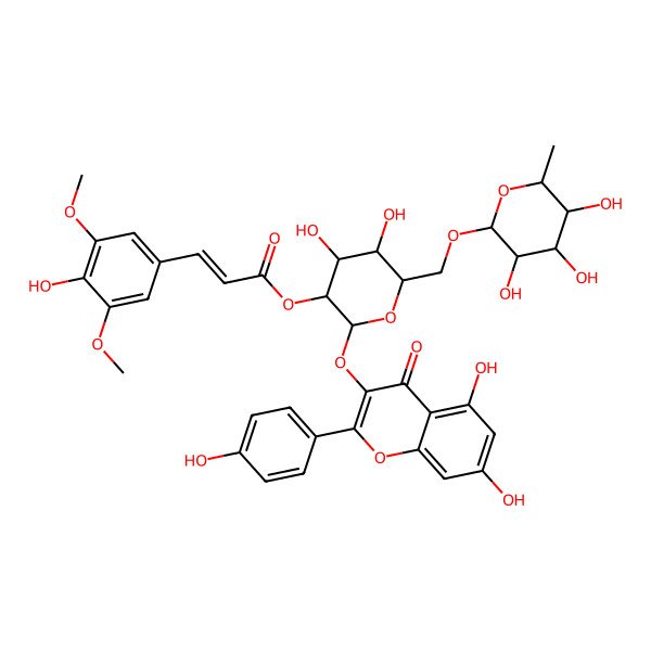 2D Structure of 5,7,4'-Trihydroxyflavone-3-yl 2-O-(3,5-dimethoxy-4-hydroxy-trans-cinnamoyl)-6-O-(alpha-L-rhamnopyranosyl)-beta-D-glucopyranoside