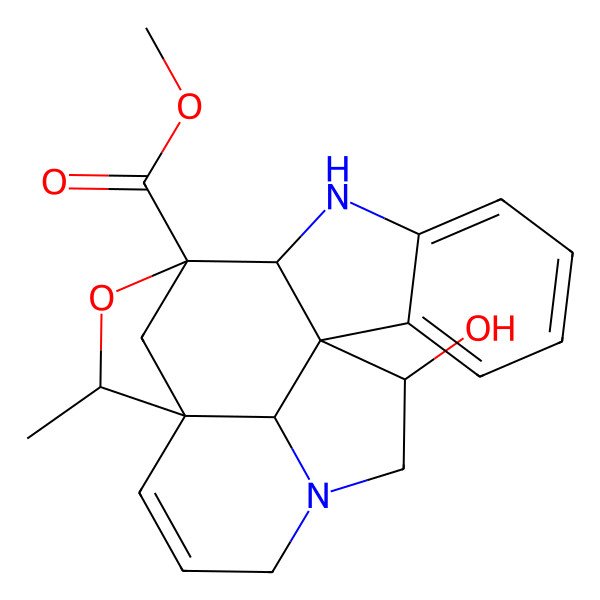 2D Structure of Methyl 19-hydroxy-12-methyl-11-oxa-8,17-diazahexacyclo[11.6.1.110,13.01,9.02,7.017,20]henicosa-2,4,6,14-tetraene-10-carboxylate