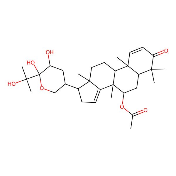 2D Structure of [(5R,7R,8R,9R,10R,13S,17S)-17-[(3S,5R)-5,6-dihydroxy-6-(2-hydroxypropan-2-yl)oxan-3-yl]-4,4,8,10,13-pentamethyl-3-oxo-5,6,7,9,11,12,16,17-octahydrocyclopenta[a]phenanthren-7-yl] acetate