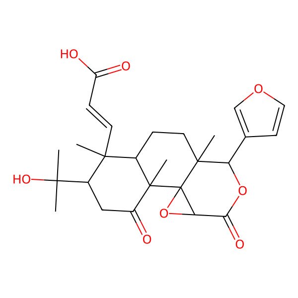 2D Structure of (2E)-3-[(3aS,5aR,6R,7R,9aR,9bR,10aS)-3-(Furan-3-yl)-7-(2-hydroxypropan-2-yl)-3a,6,9a-trimethyl-1,9-dioxododecahydronaphtho[2,1-c]oxireno[d]pyran-6-yl]prop-2-enoic acid