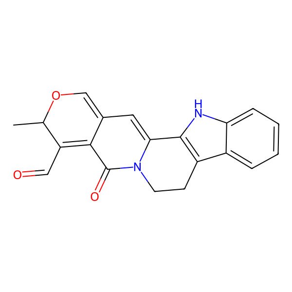 2D Structure of 17-Methyl-14-oxo-18-oxa-3,13-diazapentacyclo[11.8.0.02,10.04,9.015,20]henicosa-1(21),2(10),4,6,8,15,19-heptaene-16-carbaldehyde