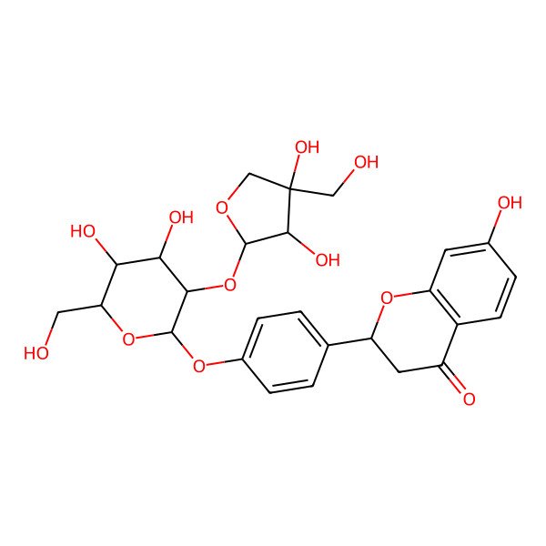 2D Structure of (2S)-2-[4-[(2S,3R,4S,5S,6R)-3-[(2R,3S,4S)-3,4-dihydroxy-4-(hydroxymethyl)oxolan-2-yl]oxy-4,5-dihydroxy-6-(hydroxymethyl)oxan-2-yl]oxyphenyl]-7-hydroxy-2,3-dihydrochromen-4-one