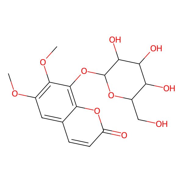 2D Structure of 6,7-dimethoxy-8-[(2S,3R,4S,5S,6R)-3,4,5-trihydroxy-6-(hydroxymethyl)oxan-2-yl]oxychromen-2-one