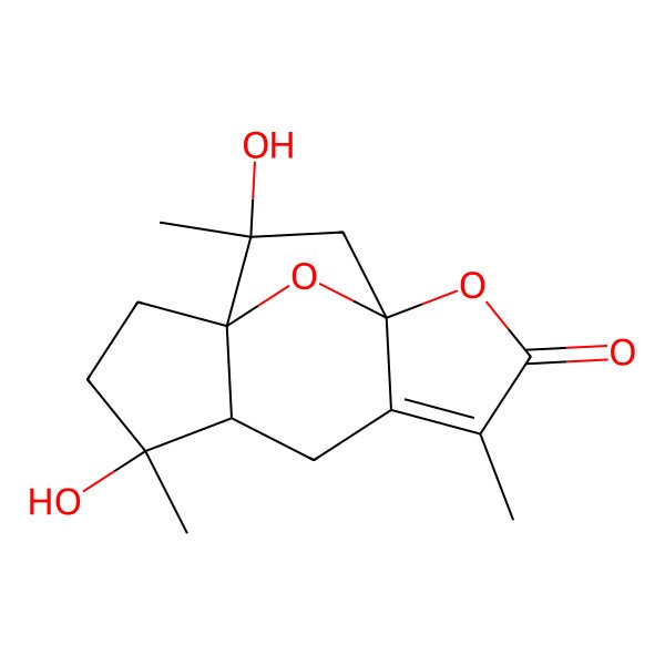 2D Structure of (1S,7S,8S,11R,12R)-8,12-dihydroxy-4,8,12-trimethyl-2,14-dioxatetracyclo[9.2.1.01,5.07,11]tetradec-4-en-3-one