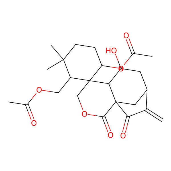 2D Structure of [(1'R,3'S,6S,7S,9R)-3'-acetyloxy-7-hydroxy-6',6'-dimethyl-10-methylidene-2,11-dioxospiro[3-oxatricyclo[7.2.1.01,6]dodecane-5,2'-cyclohexane]-1'-yl]methyl acetate