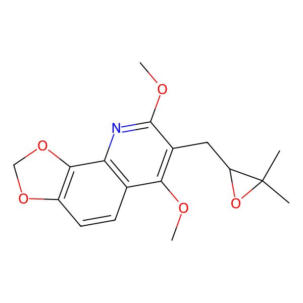 2D Structure of 6,8-Dimethoxy-7-[(3,3-dimethyloxiran-2alpha-yl)methyl]-1,3-dioxolo[4,5-h]quinoline
