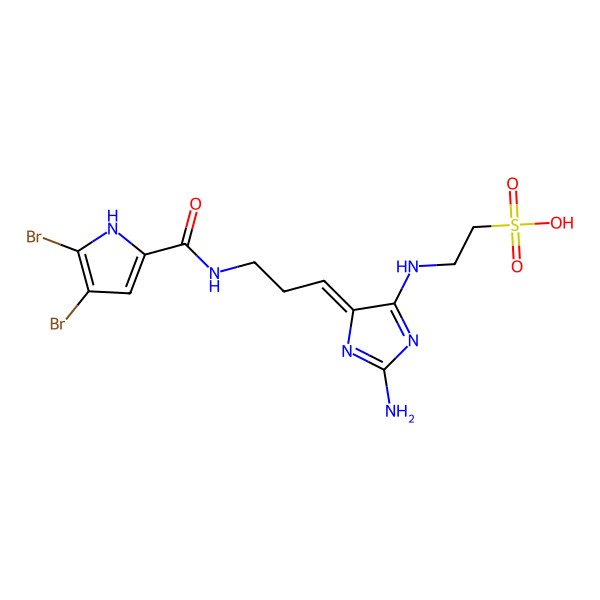 2D Structure of 2-[[(5Z)-2-amino-5-[3-[(4,5-dibromo-1H-pyrrole-2-carbonyl)amino]propylidene]imidazol-4-yl]amino]ethanesulfonic acid
